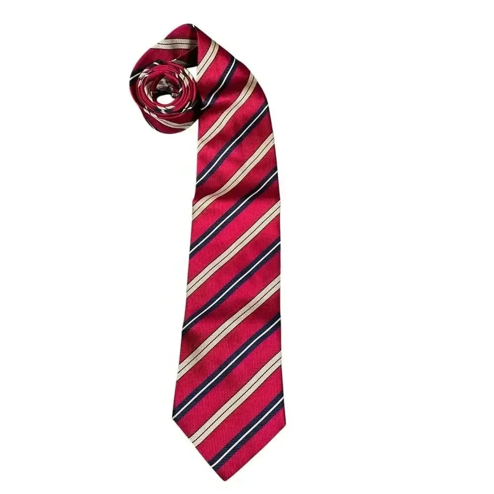 Stafford Executive 100% Silk Tie Red Blue & Gold Stripes Men's Luxurious